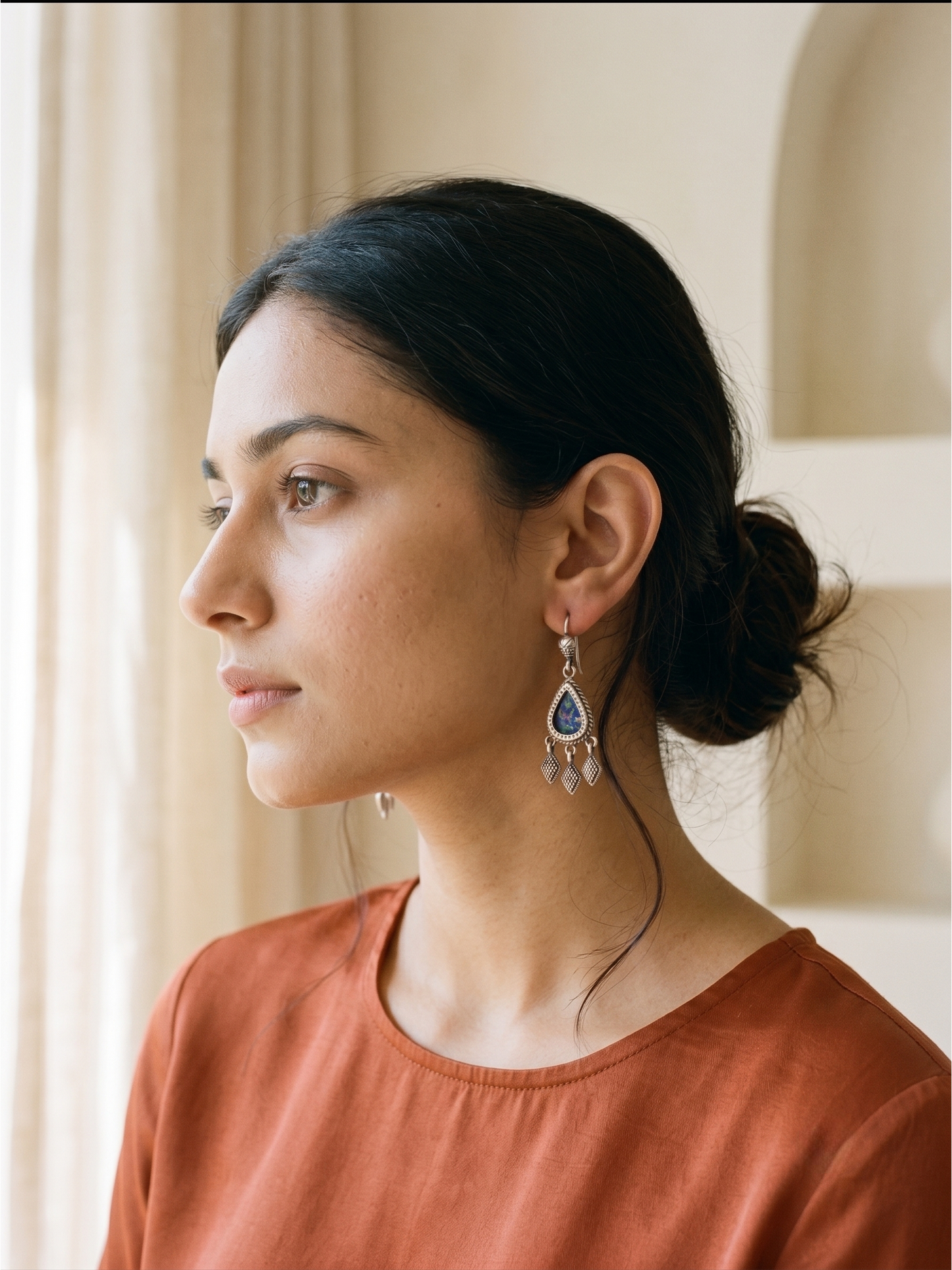 Midnight Flora Hand-Painted Teardrop Dangle Earrings