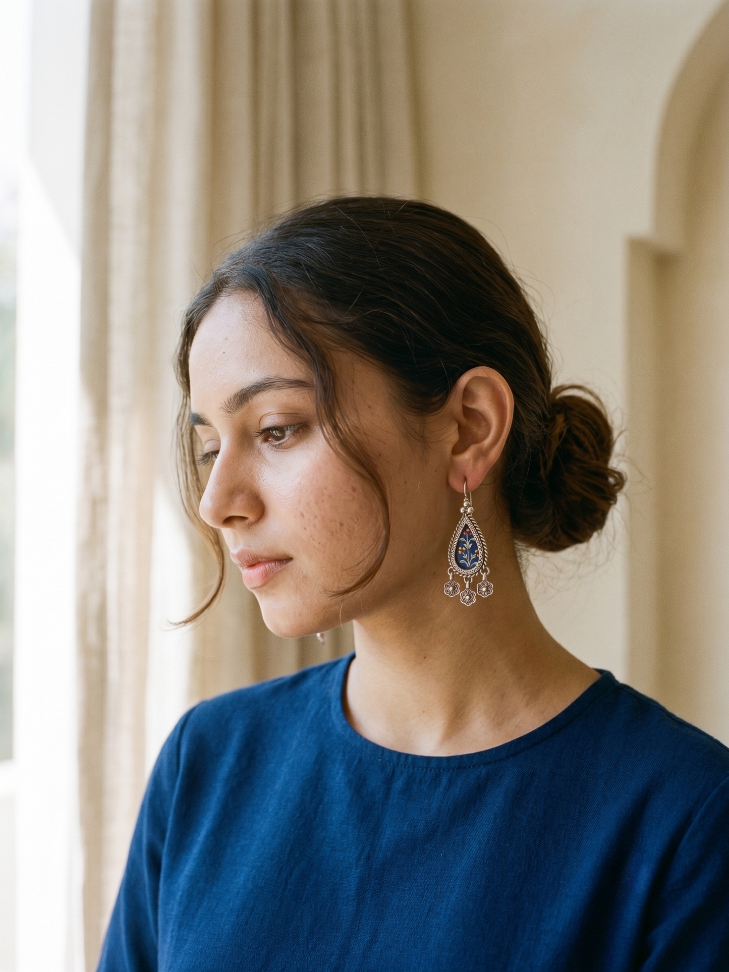Neel Kamal Hand-Painted Meenakari Teardrop Jhumka Earrings