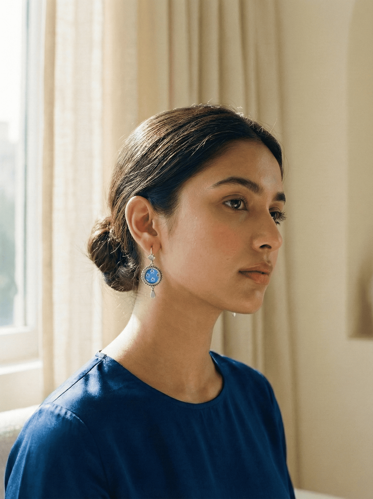 Azure Blossom Hand-Painted Enamel Drop Earrings