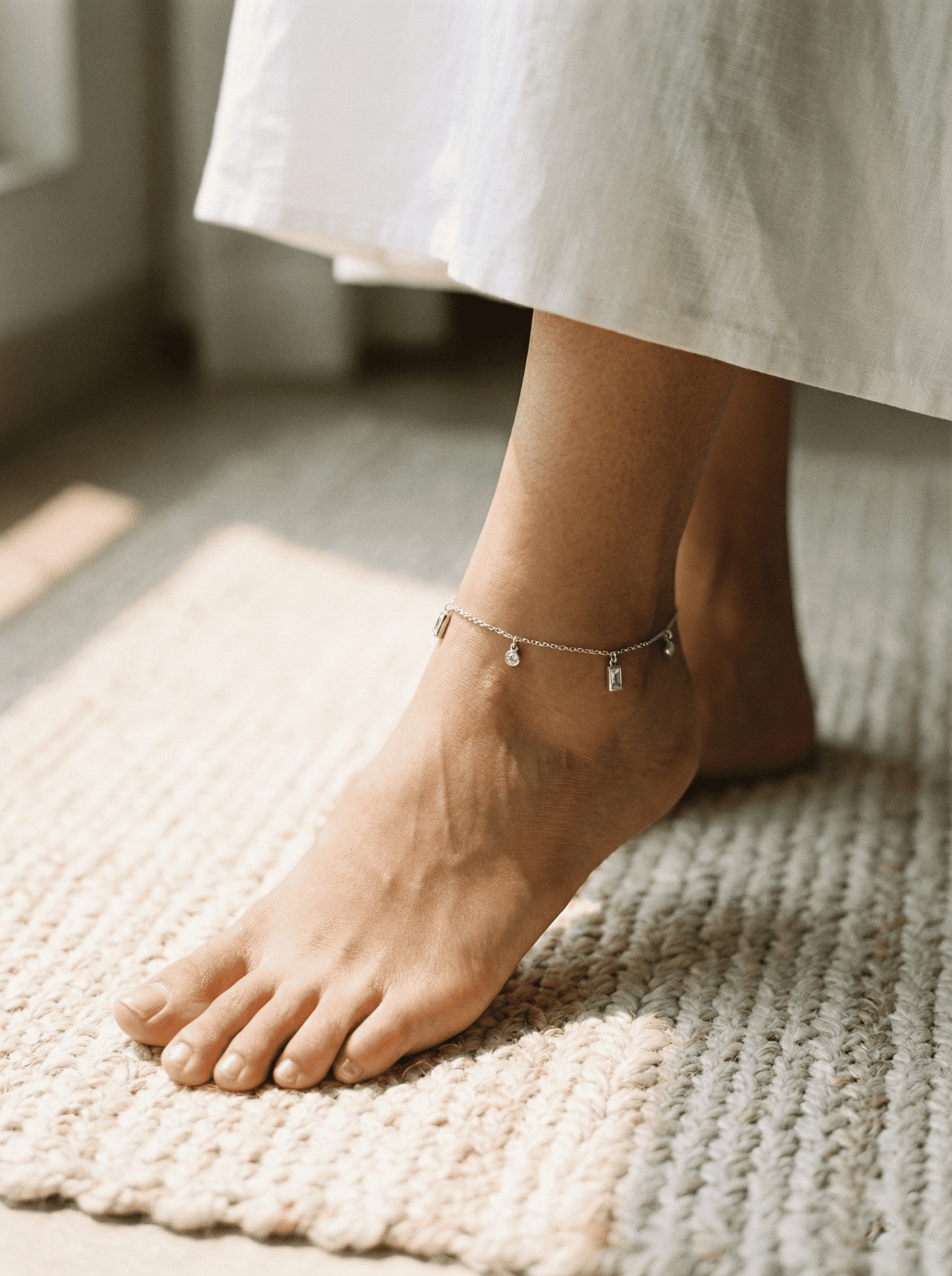 The Rhythm Anklet: Alternating Baguette & Round Charms