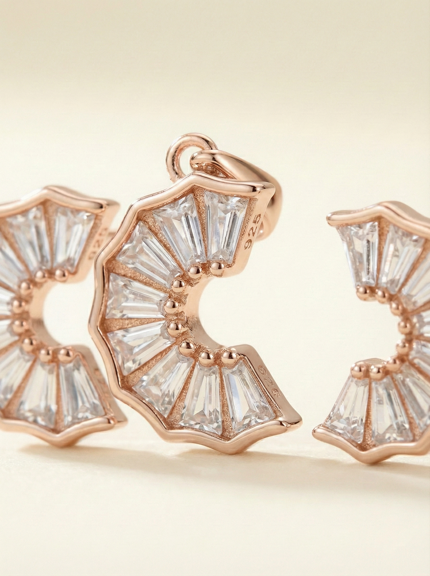 Radiant Rose Gold Pleated Fan Pendant & Earring Set