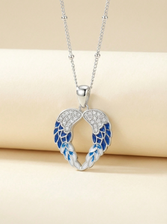 Azure Seraphic Wings Heart Necklace