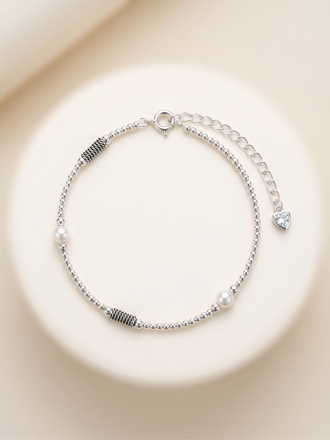 Lumina Pearl & Coiled Silver Beaded Bracelet
