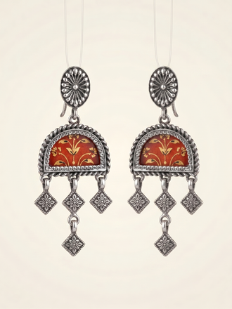 Crimson Vine Hand-Painted Arch Earrings