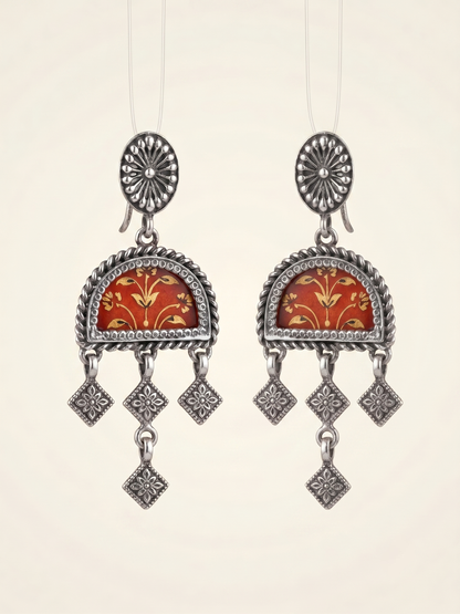 Crimson Vine Hand-Painted Arch Earrings