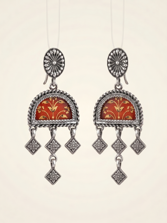 Crimson Vine Hand-Painted Arch Earrings