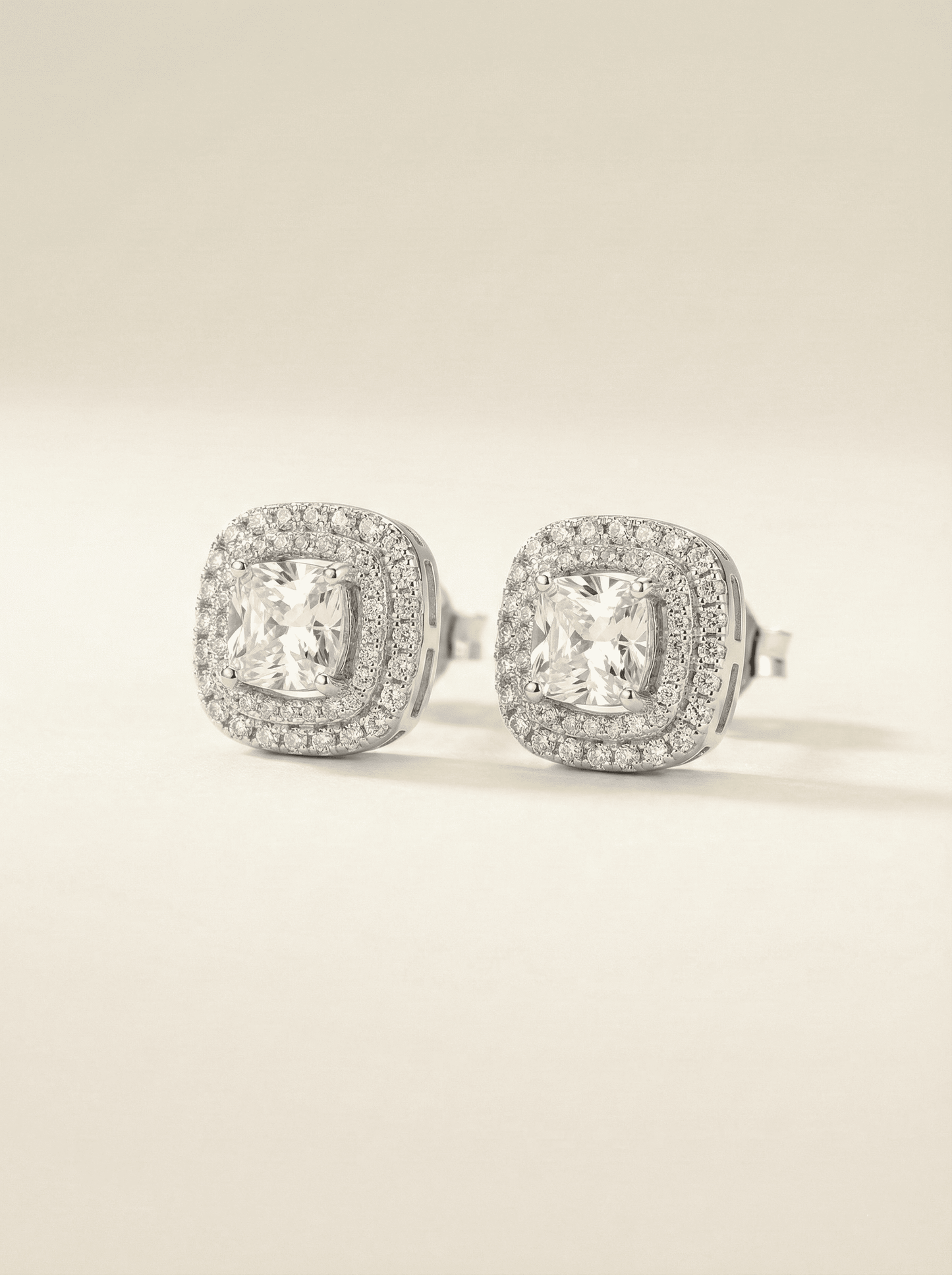 Luminous Cushion-Cut Double Halo Studs