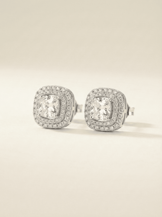 Luminous Cushion-Cut Double Halo Studs