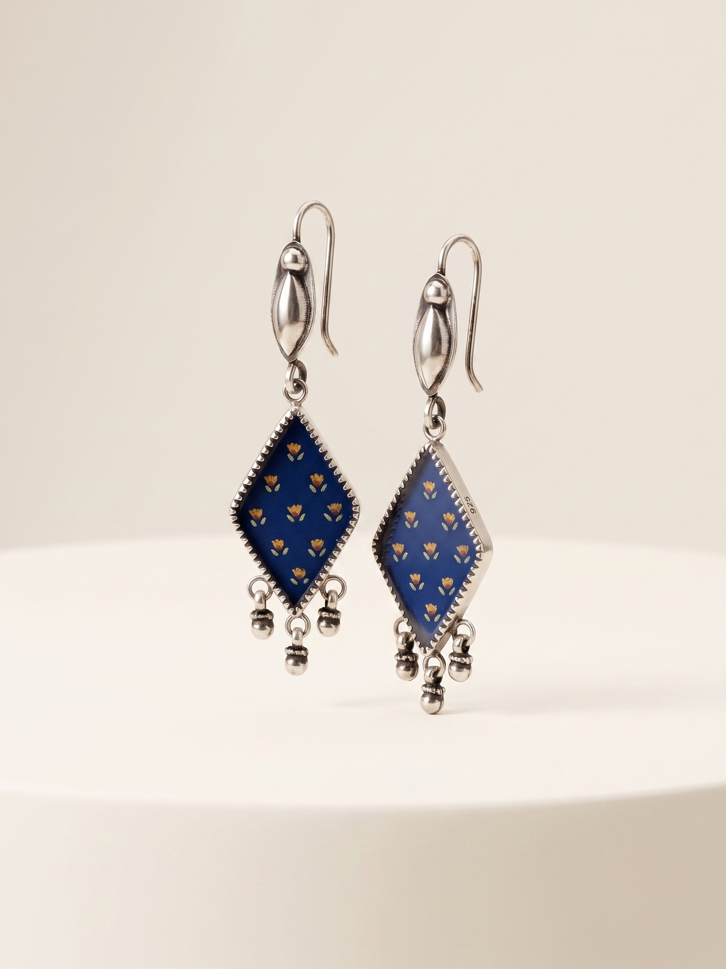 Midnight Bloom Hand-Painted Diamond Drop Earrings