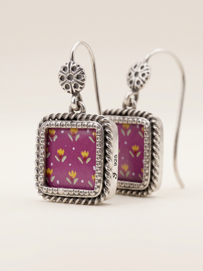 Amethyst Floral Rope-Edge Earrings