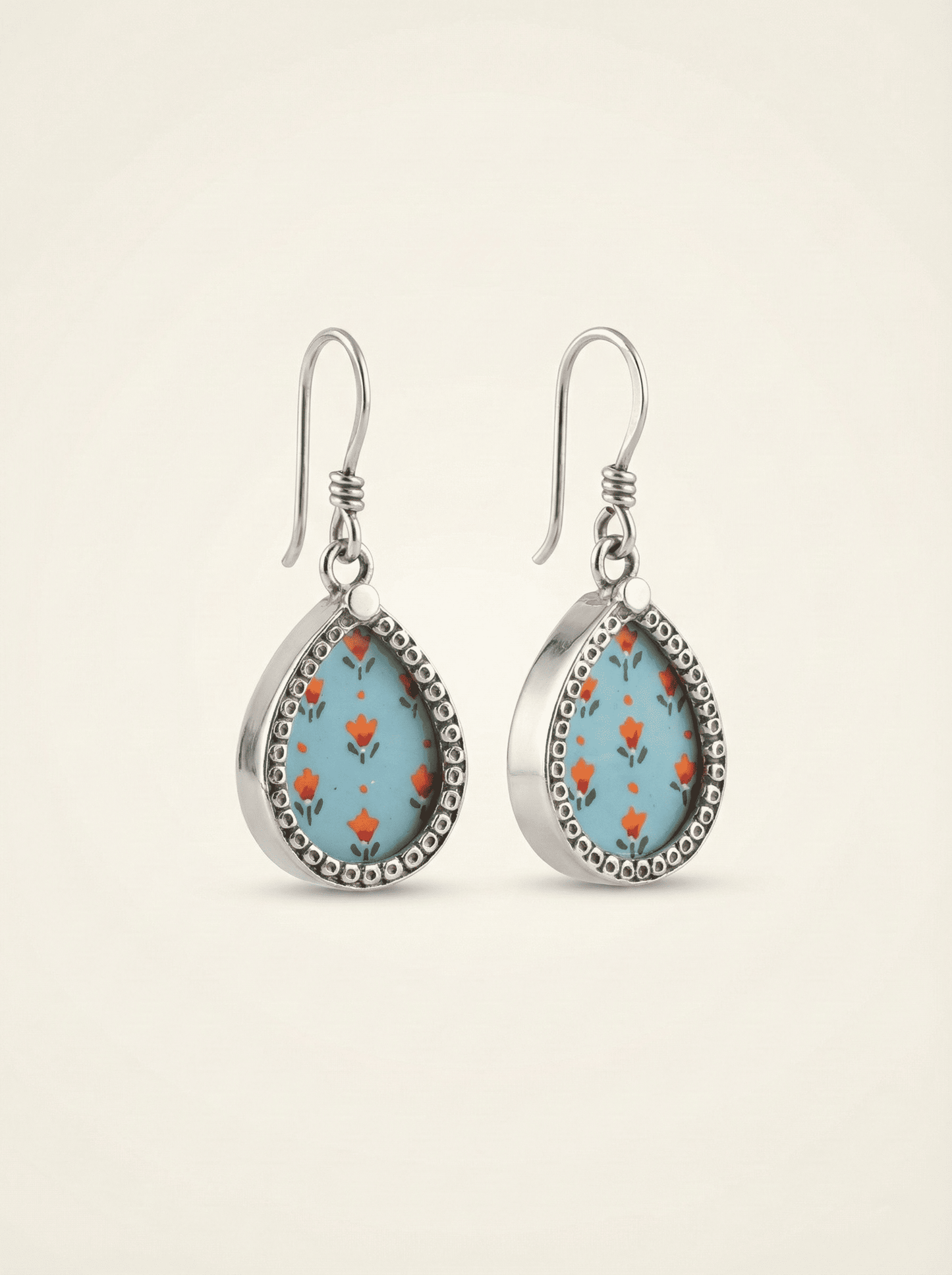 Azure Bloom Hand-Painted Floral Teardrop Earrings