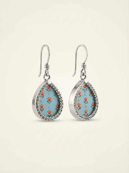 Azure Bloom Hand-Painted Floral Teardrop Earrings