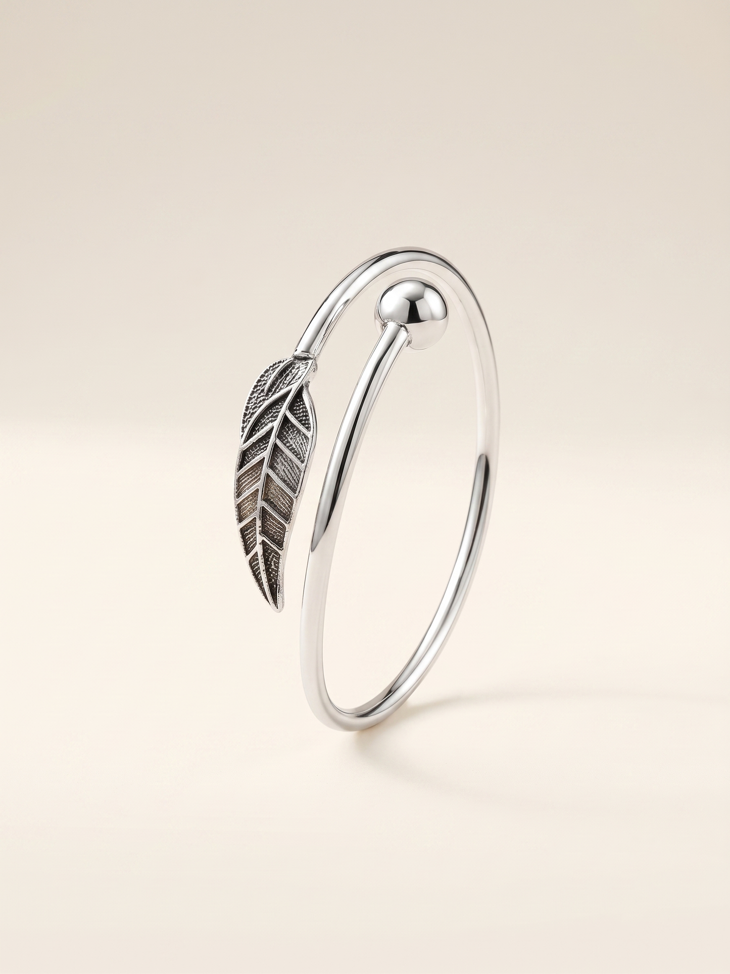 Sylva Textured Leaf & Sphere Open Bangle