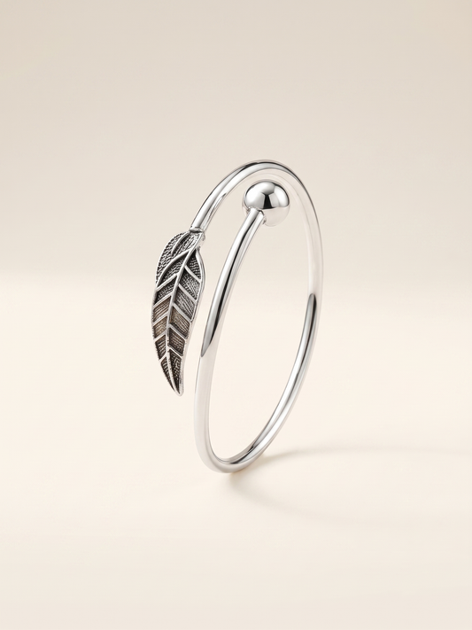 Sylva Textured Leaf & Sphere Open Bangle