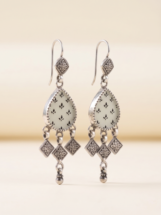 Ivory Noir Hand-Painted Teardrop Chandelier Earrings