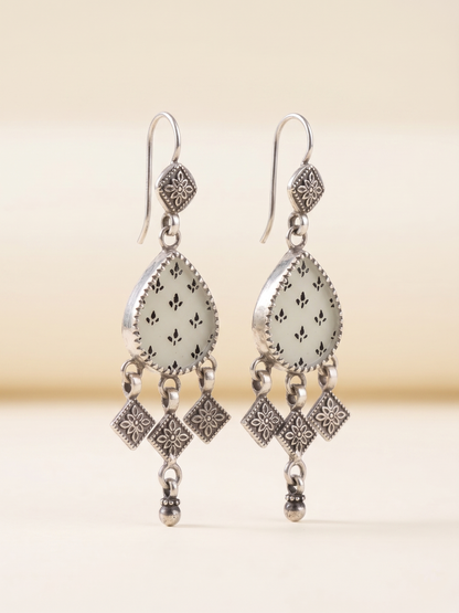 Ivory Noir Hand-Painted Teardrop Chandelier Earrings
