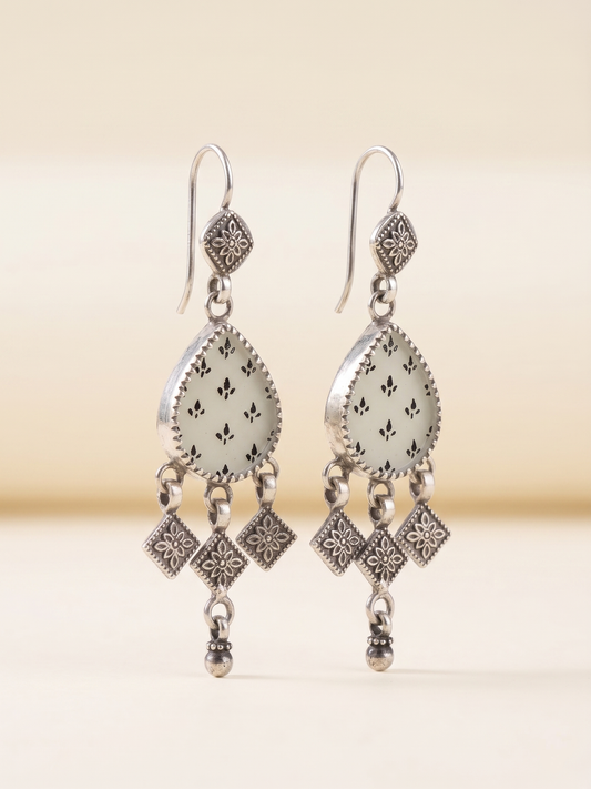 Ivory Noir Hand-Painted Teardrop Chandelier Earrings