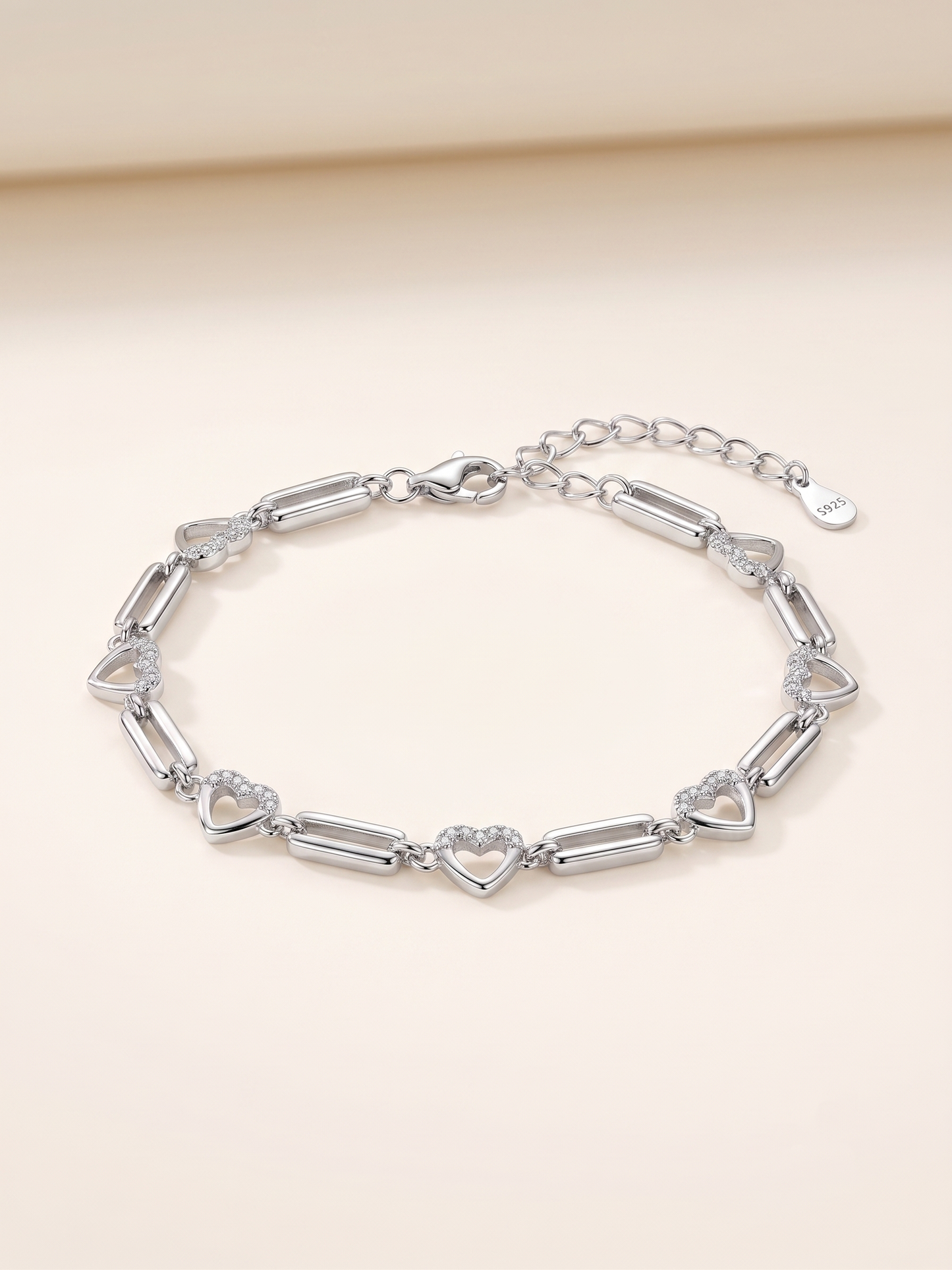 Eternal Bond Pavé Heart & Bar Link Bracelet