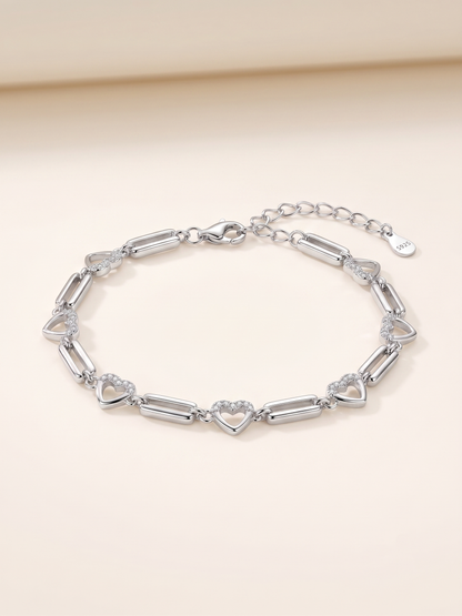 Eternal Bond Pavé Heart & Bar Link Bracelet