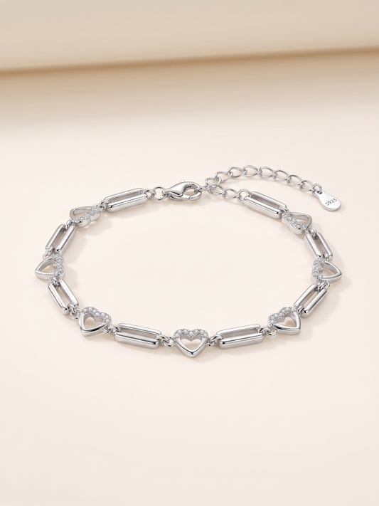 Eternal Bond Pavé Heart & Bar Link Bracelet