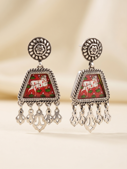 Kamadhenu Heritage Hand-Painted Pichwai Art Earrings