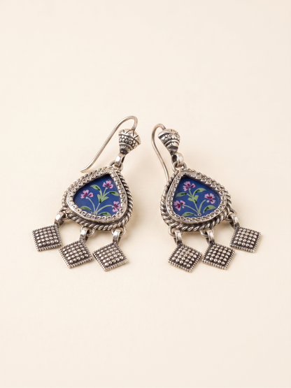 Midnight Flora Hand-Painted Teardrop Dangle Earrings