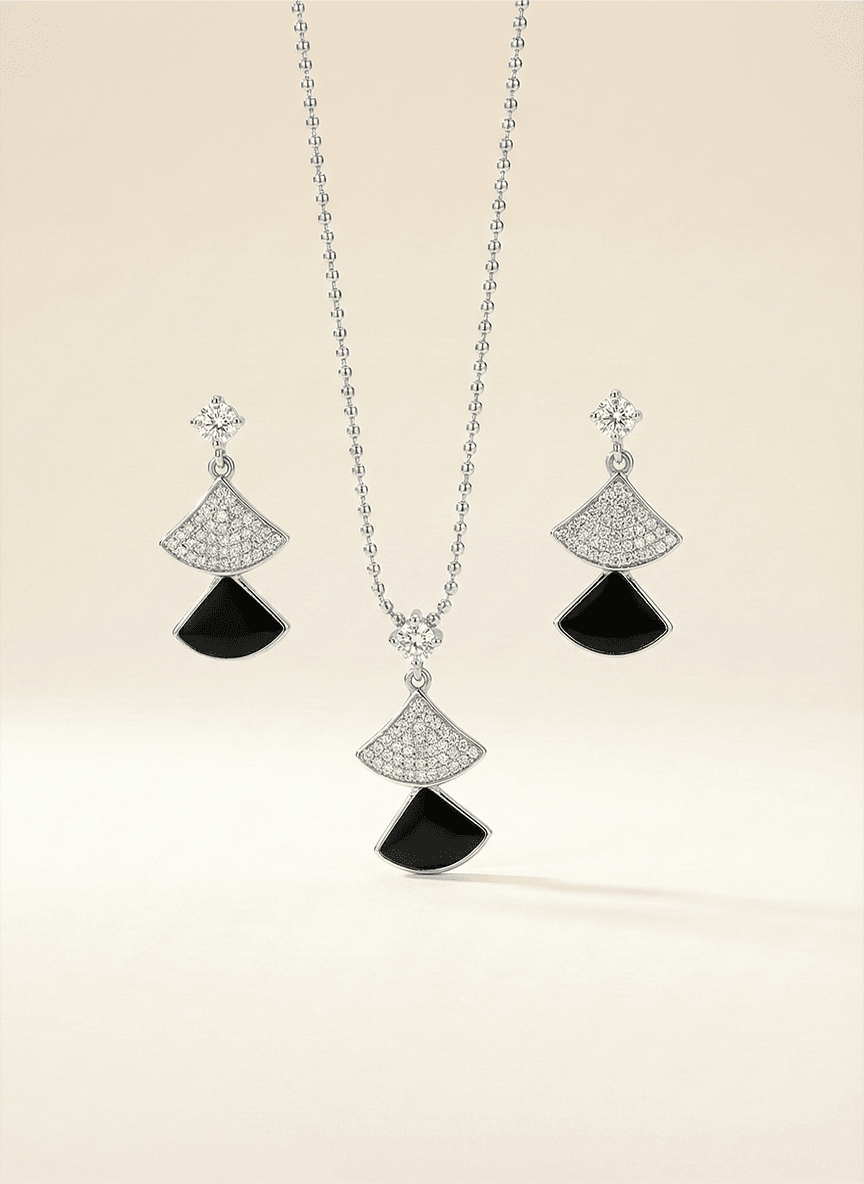 Midnight Mosaic Art Deco Fan Set