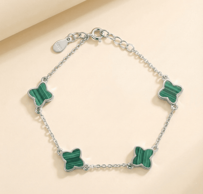 The Verdant Quadrifoil: Malachite 4-Clover Bracelet