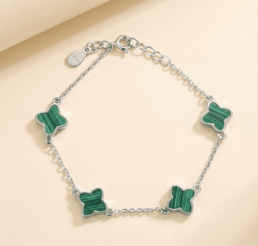 The Verdant Quadrifoil: Malachite 4-Clover Bracelet