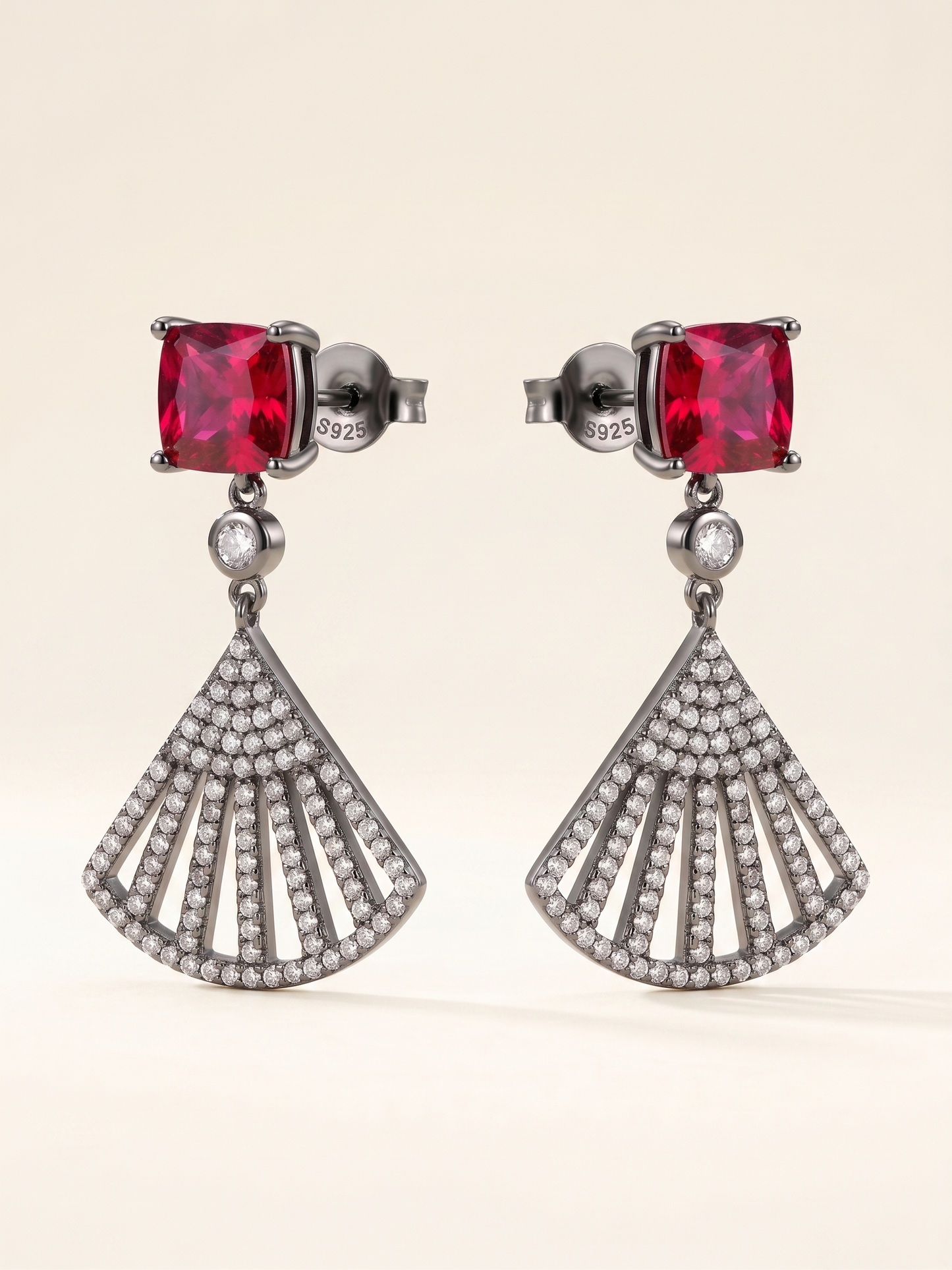 Crimson Deco Fan Drop Earrings