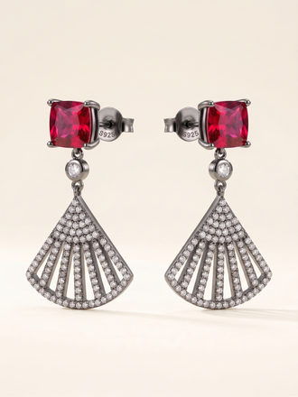 Crimson Deco Fan Drop Earrings
