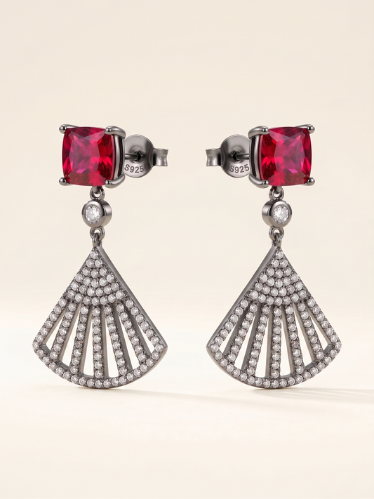 Crimson Deco Fan Drop Earrings