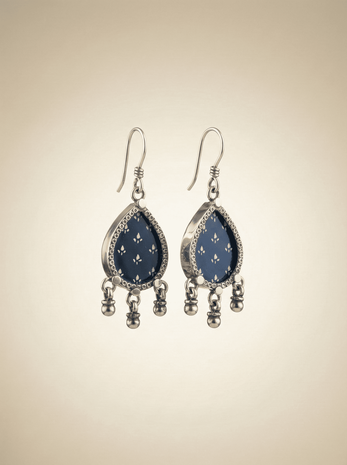 Teardrop Indigo Bloom Silver Earrings