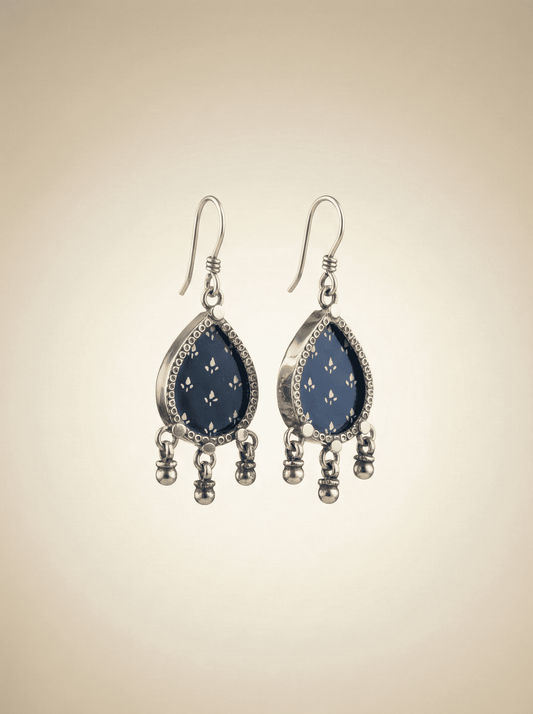 Teardrop Indigo Bloom Silver Earrings