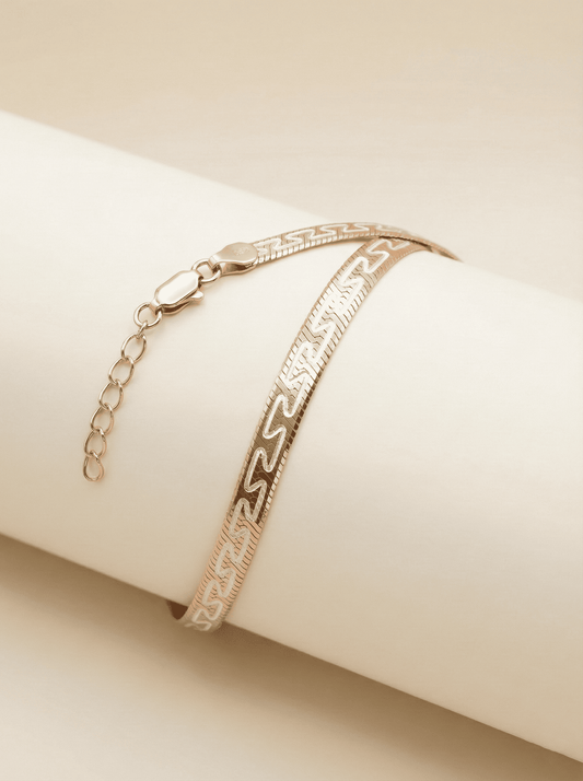 The Meander Rose Gold Herringbone Anklet
