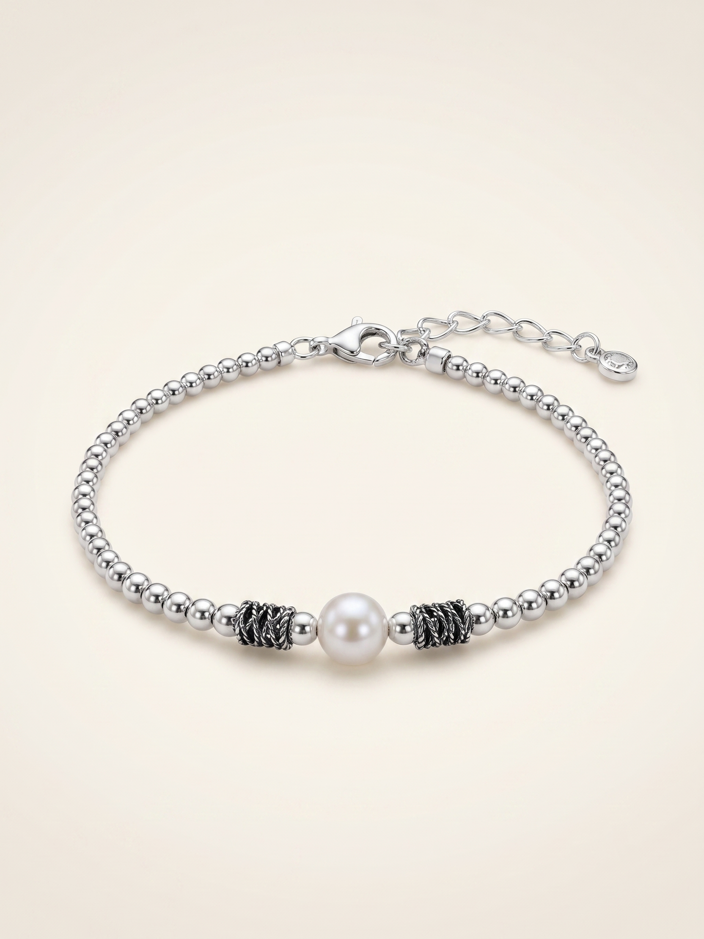 Lumina Pearl & Textured Silver Beaded Bracelet