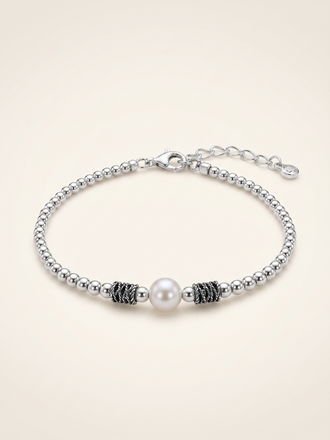 Lumina Pearl & Textured Silver Beaded Bracelet