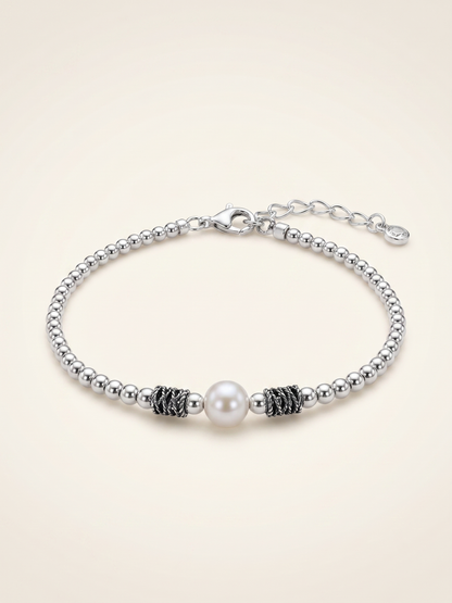 Lumina Pearl & Textured Silver Beaded Bracelet