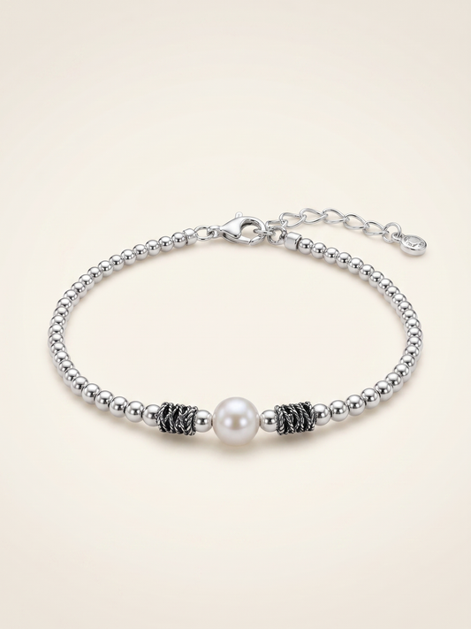 Lumina Pearl & Textured Silver Beaded Bracelet