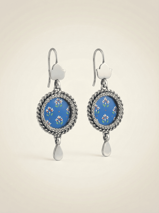 Azure Blossom Hand-Painted Enamel Drop Earrings