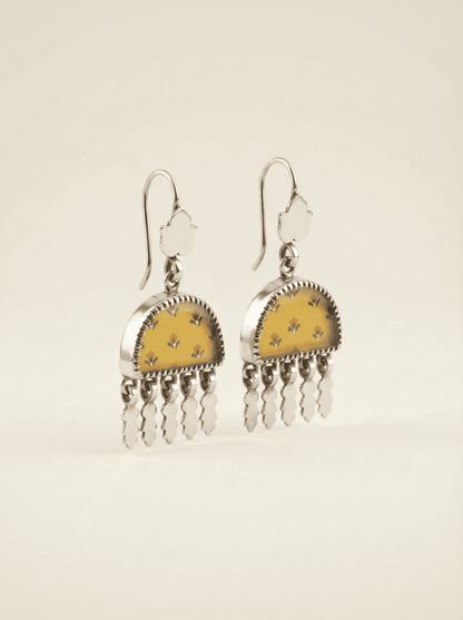Saffron Meadow: Miniature Hand-Painted Silver Statement Earrings