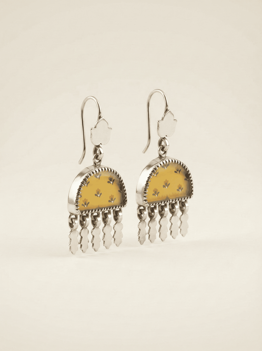 Saffron Meadow: Miniature Hand-Painted Silver Statement Earrings