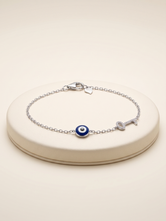 Azure Guardian Evil Eye & Key Bracelet