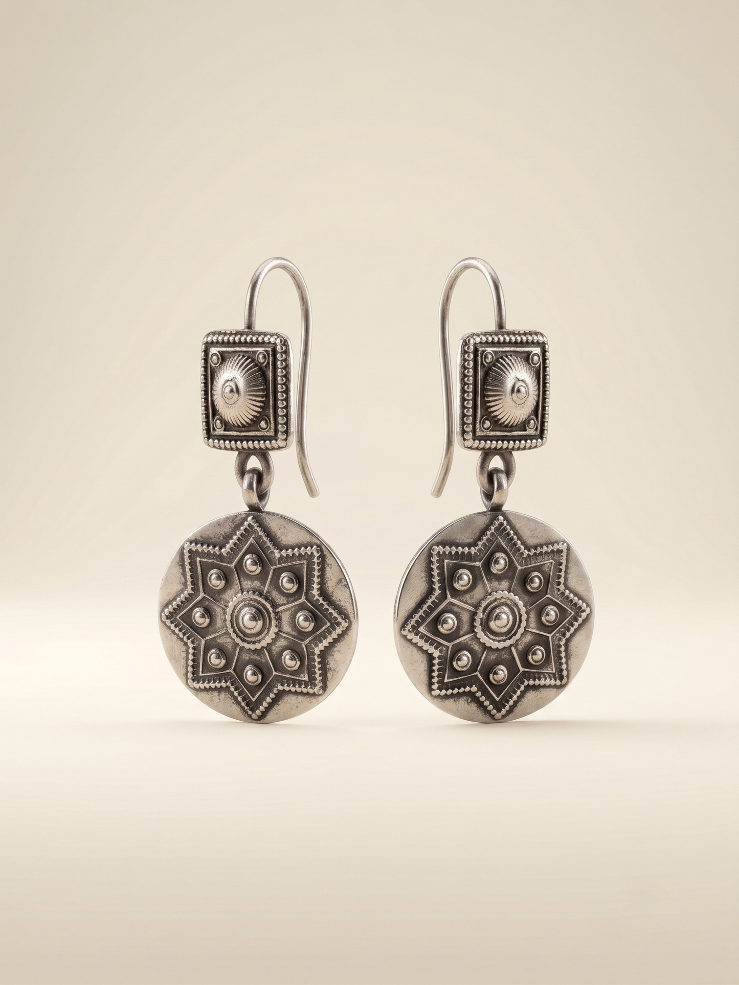 Celestial Star Mandala Medallion Drop Earrings