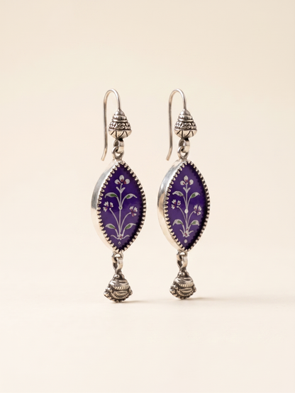 Imperial Violet Hand-Painted Floral Marquise Earrings
