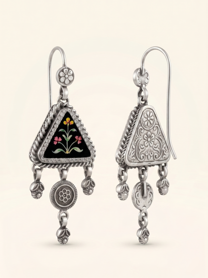 Heritage Hand-Painted Floral Triangle Earrings