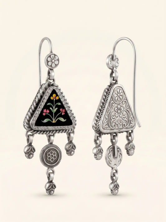 Heritage Hand-Painted Floral Triangle Earrings