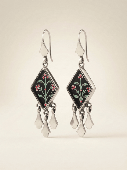 Gul-e-Noor Hand-Painted Floral Rhombus Earrings