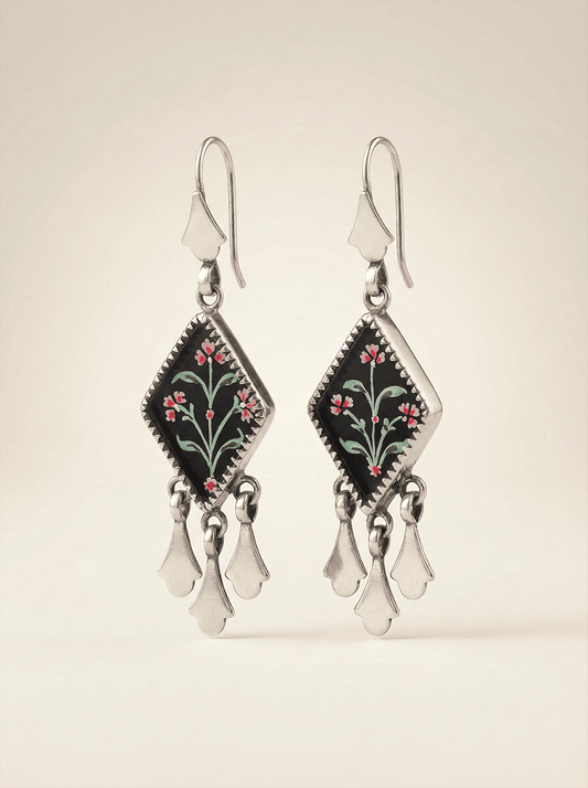 Gul-e-Noor Hand-Painted Floral Rhombus Earrings