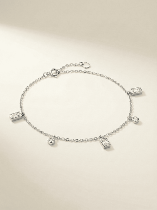 The Rhythm Anklet: Alternating Baguette & Round Charms